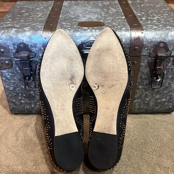 BCBGMaxazria Black Gold Studded Point Toe Leather Flats - Picture 6 of 8